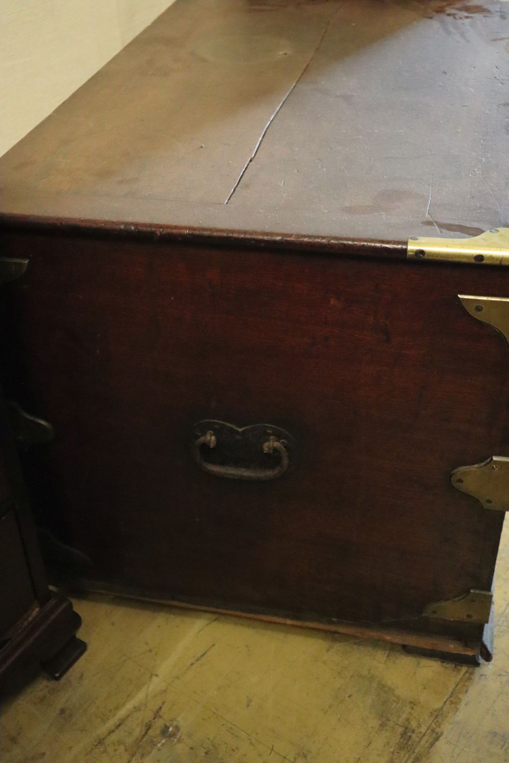 A late Georgian mahogany brass bound trunk, width 95cm